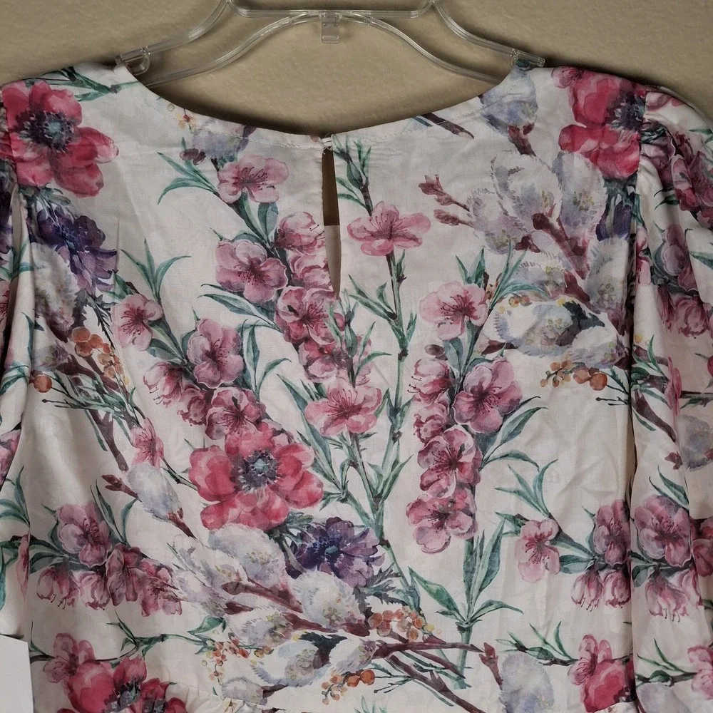 Polagram Women's‎ Large Midi Dress Lavender Floral Farmhouse Cottage Puff Sleeve